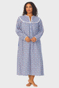 Lanz of Salzburg Women's Classic Blue Tyrolean Stripe Flannel Nightgown Plus