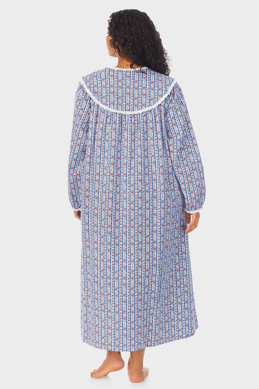 Lanz of Salzburg Women's Classic Blue Tyrolean Stripe Flannel Nightgown Plus