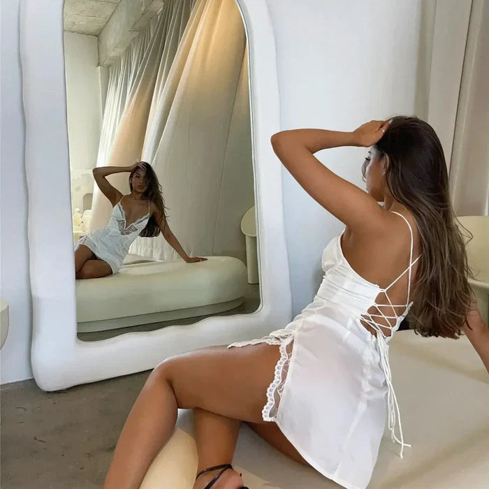 *Queen Energy Lace Satin Mini Dress