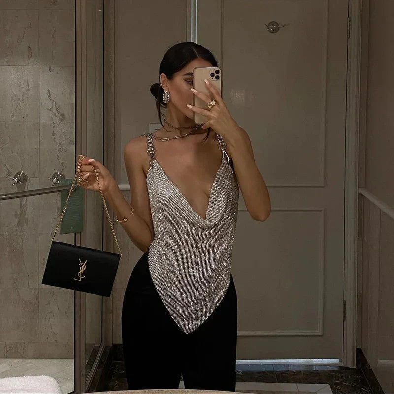 Mermaid Way Rhode Diamond Mesh Chain Top