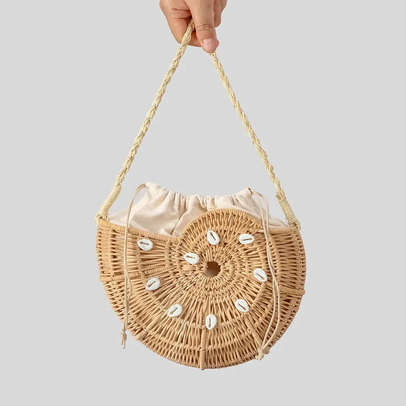 Mermaid Way Shella Rattan Conch Bag with Shell Embellishments
