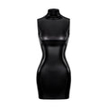Mermaid Way Signal Faux Leather High Neck Mini Dress