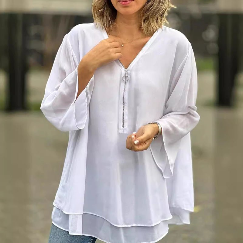 Nabalu Solmira | Women’s Relaxed Zip Front Tunic Blouse