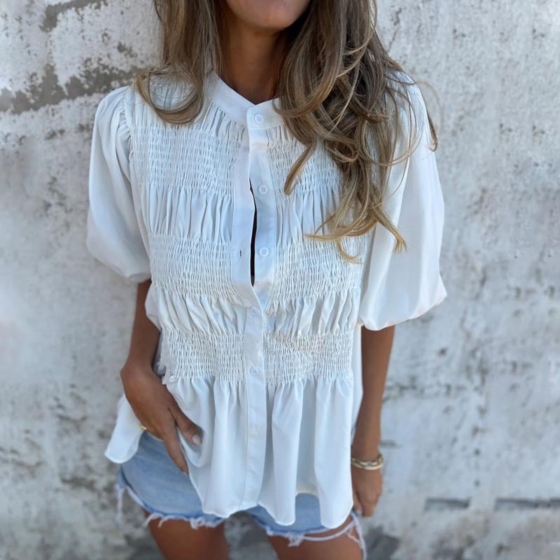 Nabalu Elowira | Women’s Smocked Button Front Peplum Blouse