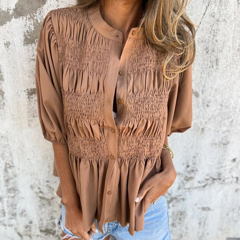 Nabalu Elowira | Women’s Smocked Button Front Peplum Blouse