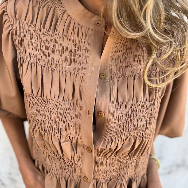 Nabalu Elowira | Women’s Smocked Button Front Peplum Blouse