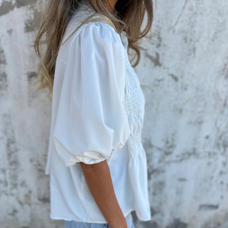 Nabalu Elowira | Women’s Smocked Button Front Peplum Blouse