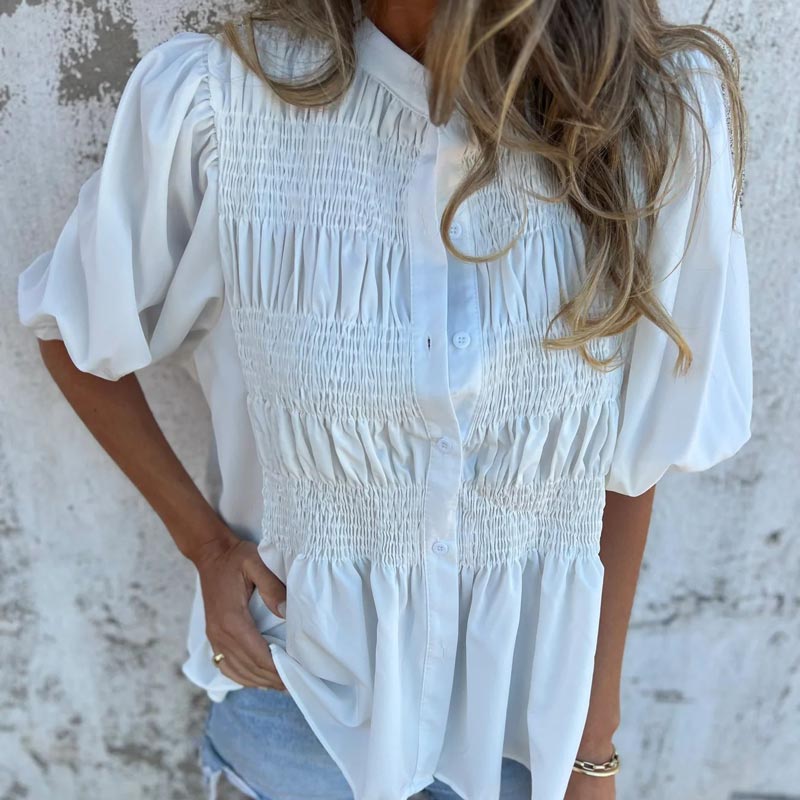 Nabalu Elowira | Women’s Smocked Button Front Peplum Blouse