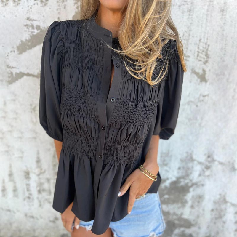 Nabalu Elowira | Women’s Smocked Button Front Peplum Blouse