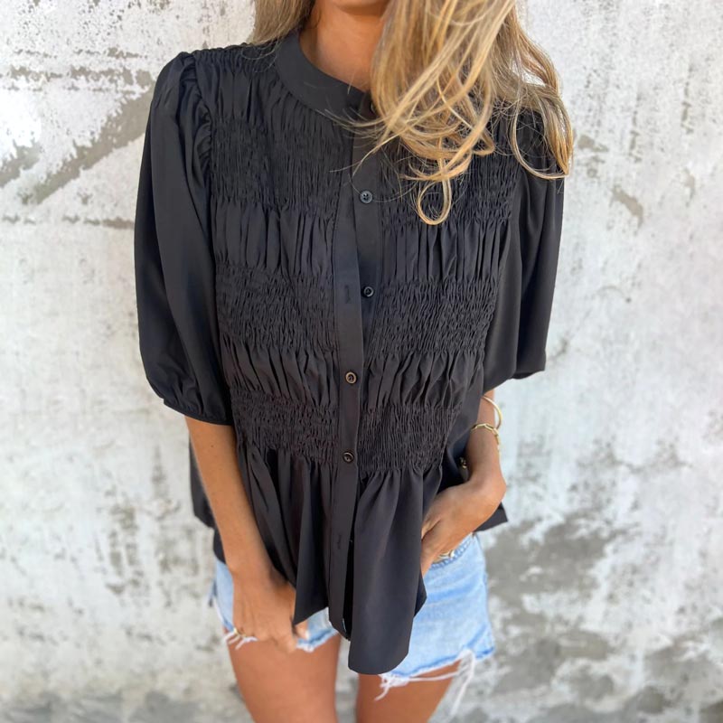 Nabalu Elowira | Women’s Smocked Button Front Peplum Blouse
