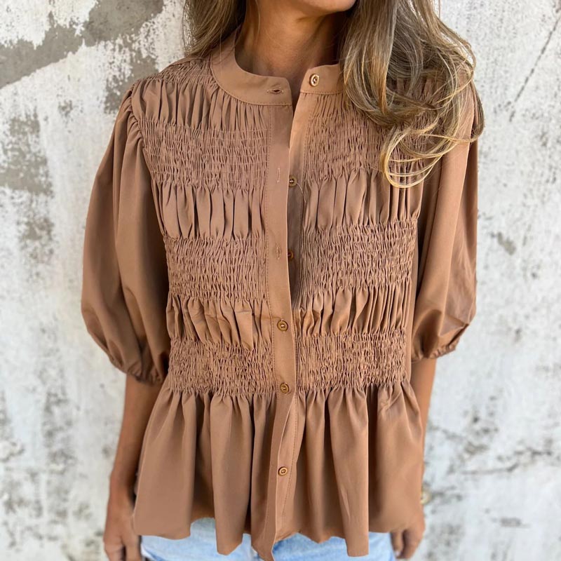 Nabalu Elowira | Women’s Smocked Button Front Peplum Blouse
