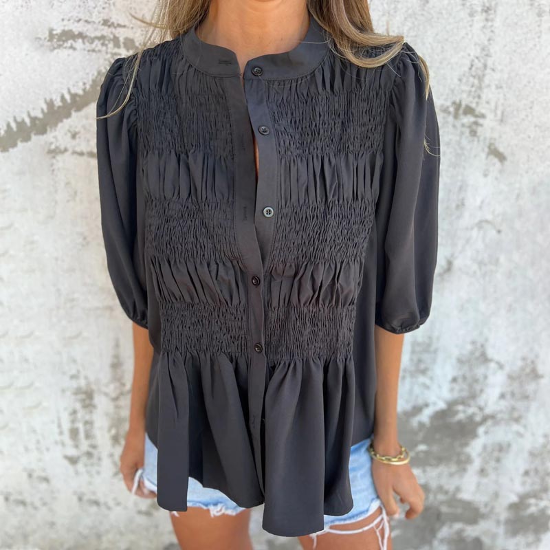 Nabalu Elowira | Women’s Smocked Button Front Peplum Blouse