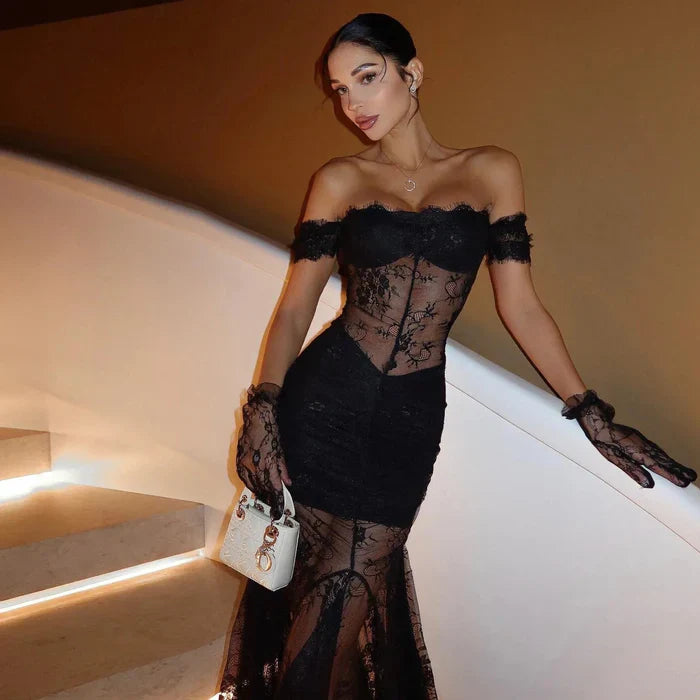 Mermaid Way Sweet Intentions Lace Maxi Dress with Gloves