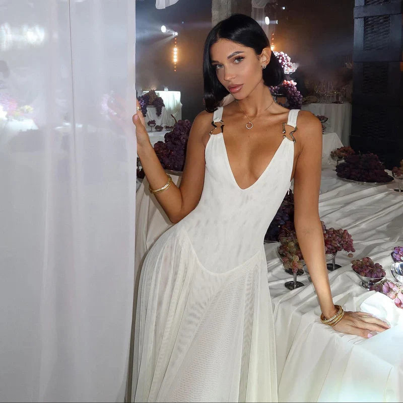 Mermaid Way Tea Party Mesh Maxi Dress