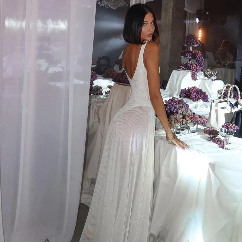 Mermaid Way Tea Party Mesh Maxi Dress