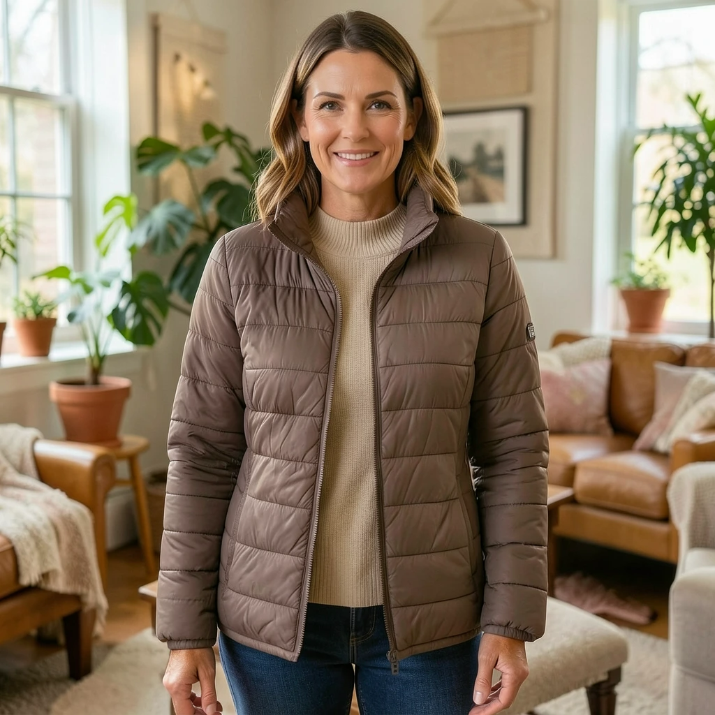 Nabalu Women’s Hooded Zip-Up Puffer Jacket – Lightweight Everyday Outerwear