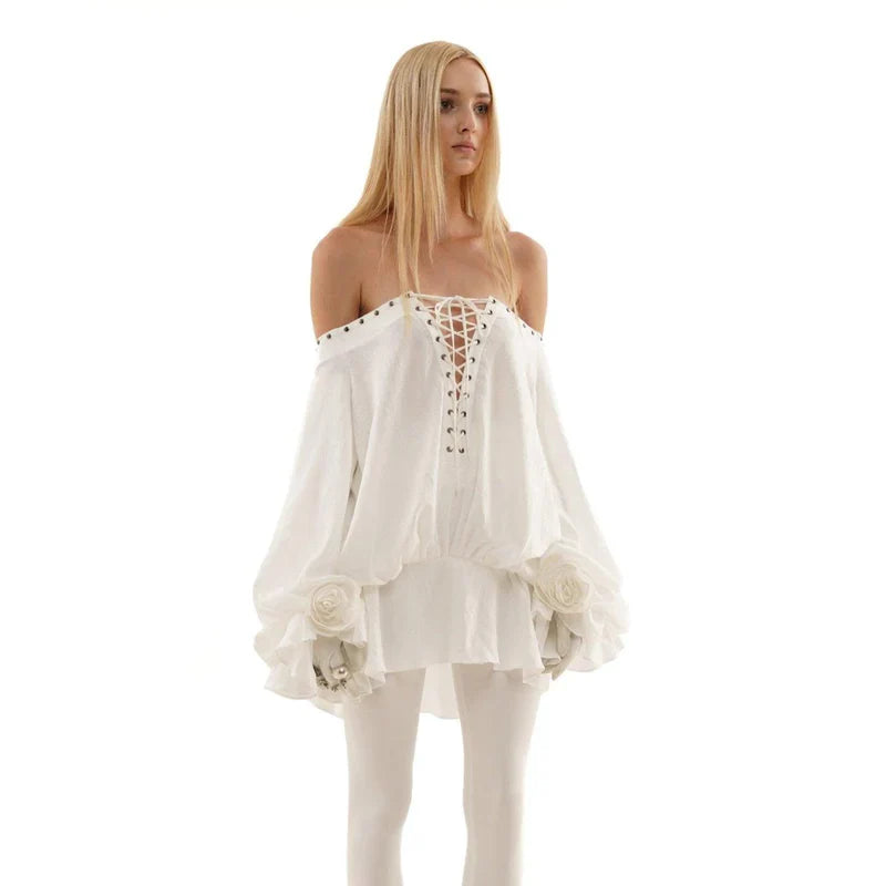 Mermaid Way Tiffany Off Shoulder Lace Up Mini Dress