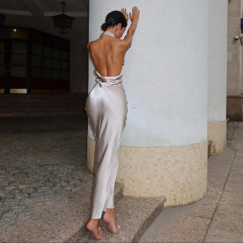 Mermaid Way To My Heart Satin Backless Maxi Dress