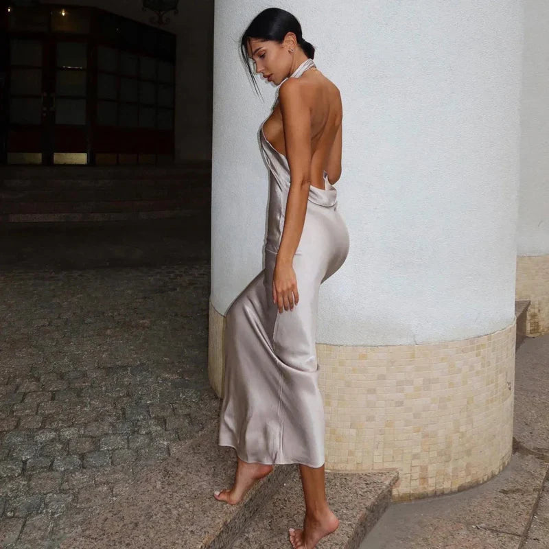 Mermaid Way To My Heart Satin Backless Maxi Dress