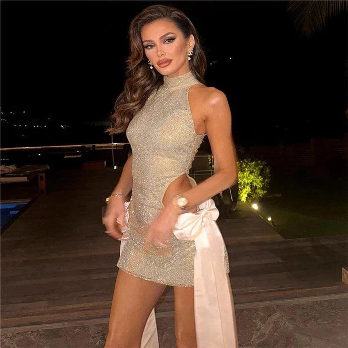 *Tonight's Mystery Bow Cut Out Glitter Mini Dress