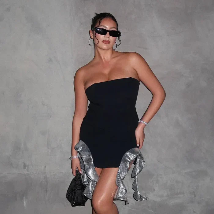 *Twinkle Twirl Sequined Ruffles Mini Dress