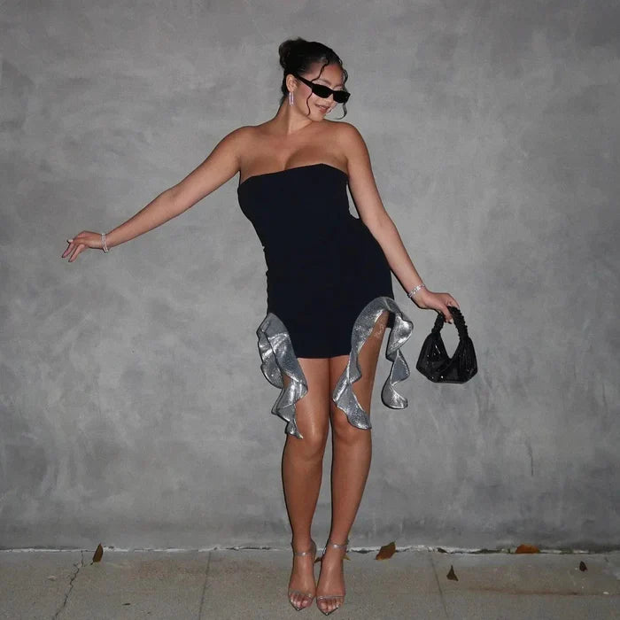 *Twinkle Twirl Sequined Ruffles Mini Dress