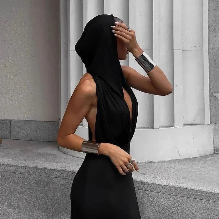 *Utopia Hooded Backless Maxi Dress
