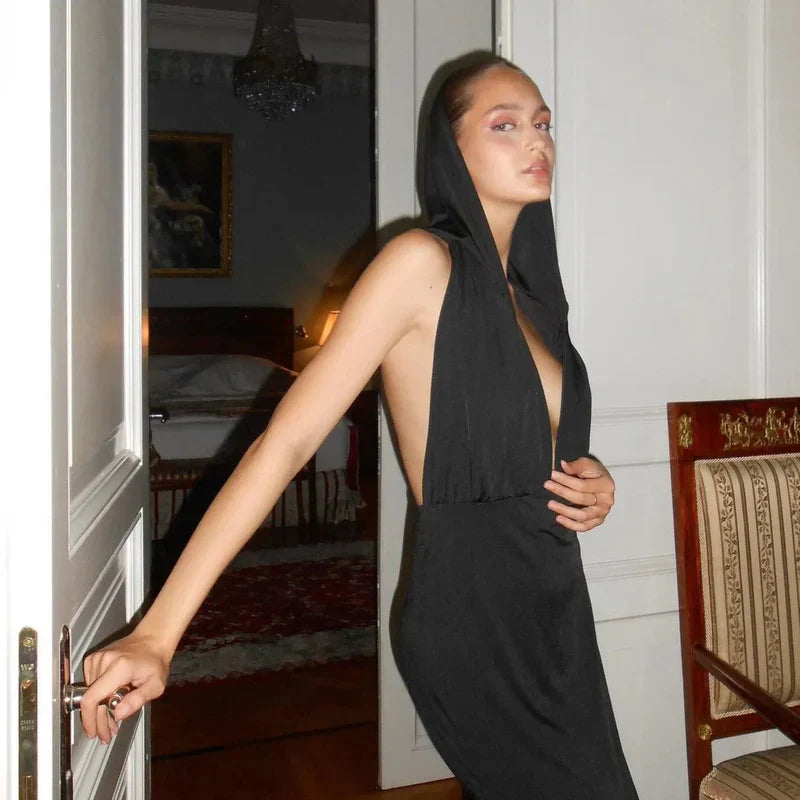 Mermaid Way Utopia Hooded Backless Maxi Dress