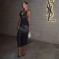 Mermaid Way Walking Goddess Ruched Mesh Midi Dress