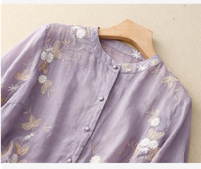 Nabalu Celestine | Women’s Embroidered Button Front Relaxed Blouse