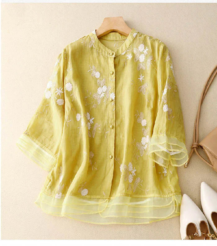 Nabalu Celestine | Women’s Embroidered Button Front Relaxed Blouse